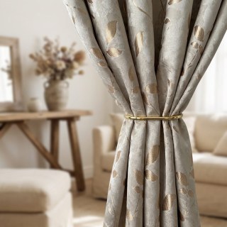 Golden Grove Jacquard Silky Cream Gold Floral Curtain 3