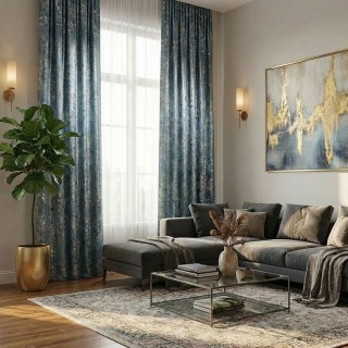 Golden Grove Luxury Jacquard Silky Blue Floral Curtain