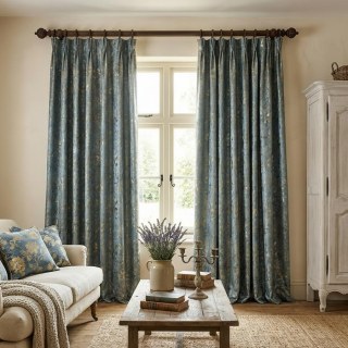 Golden Grove Luxury Jacquard Silky Blue Floral Curtain 4