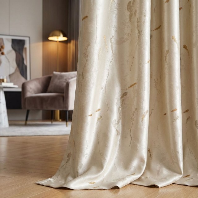 Koi Pond Jacquard Abstract Cream Light Gold Curtain 1