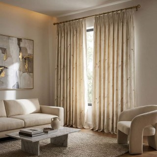 Koi Pond Jacquard Abstract Cream Light Gold Curtain 3