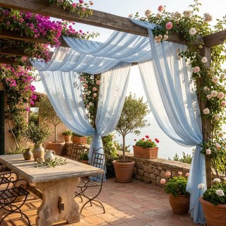 Laguna Outdoor Waterproof Haze Blue Sheer Curtain