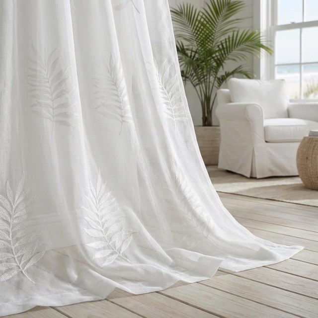 Leafy Whispers Embroidered Ivory White Sheer Curtain 1