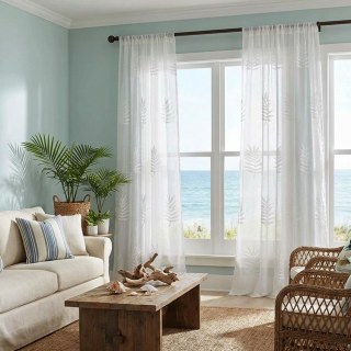 Leafy Whispers Embroidered Ivory White Sheer Curtain 2