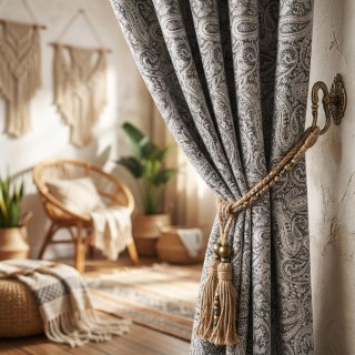 Midnight Paisley Heavyweight Taupe Dark Brown Floral Chenille Curtain 2