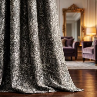 New Classics Damask Jacquard Dark Charcoal Gray Curtain 2