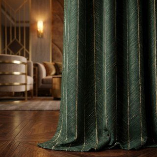 New Look Luxury Art Deco Herringbone Dark Green & Gold Sparkle Geometric Curtain