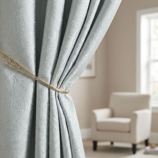 Opulent Floral Duck Egg Blue & Silver Damask Curtain 2