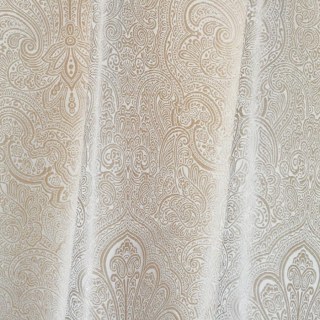 Opulent Floral Luxury Jacquard Satiny Beige Cream Damask Curtain 6