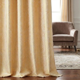 Opulent Floral Luxury Jacquard Satiny Gold Damask Curtain
