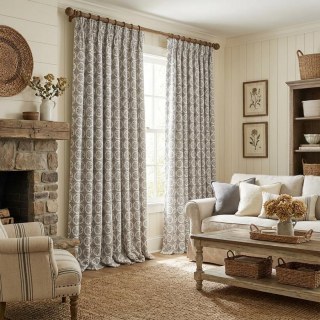 Rose Medallion Heavyweight Black and White Floral Chenille Curtain 3