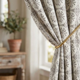 Rose Medallion Heavyweight Black and White Floral Chenille Curtain 2