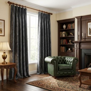 Royal Mirage Jacquard Charcoal Dark Gray Damask Velvet Curtain 3