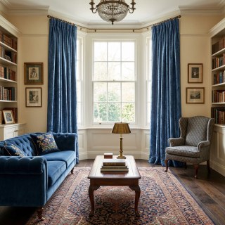 Royal Mirage Navy Blue Damask Velvet Curtain 3