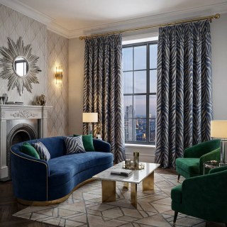Savannah Luxury Jacquard Navy Blue Zebra Print Curtain