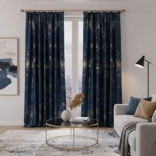 Sparkle Life Gold Glitter Blue Velvet Blackout Curtain Drapes 4