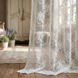 Springtime Bouquet Embroidered White Floral Sheer Curtain
