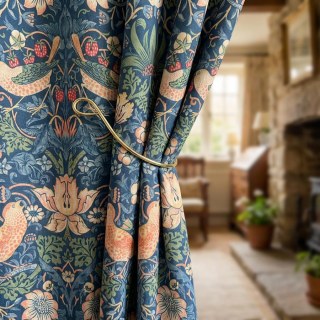 Strawberry Thief William Morris Navy Blue Chenille Floral Curtain