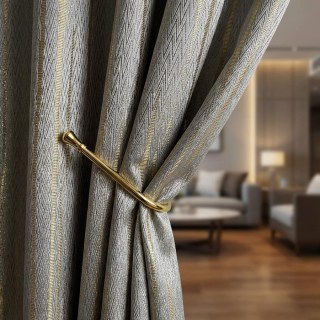 Sunbeam Glistening Subtle Textured Striped Champagne Gold and Gray Curtain Drapes