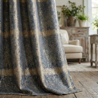 Weathered Plaid Haze Blue Checked Grid Geometric Curtains