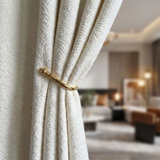Weave Whisper Geometric Ivory White Heavy Wool Chenille Curtain