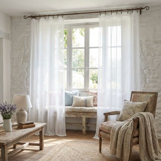 Whispering Waves Ivory White Shimmering Striped Sheer Curtain 4