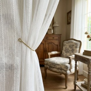 Whispering Waves Ivory White Shimmering Striped Sheer Curtain 2